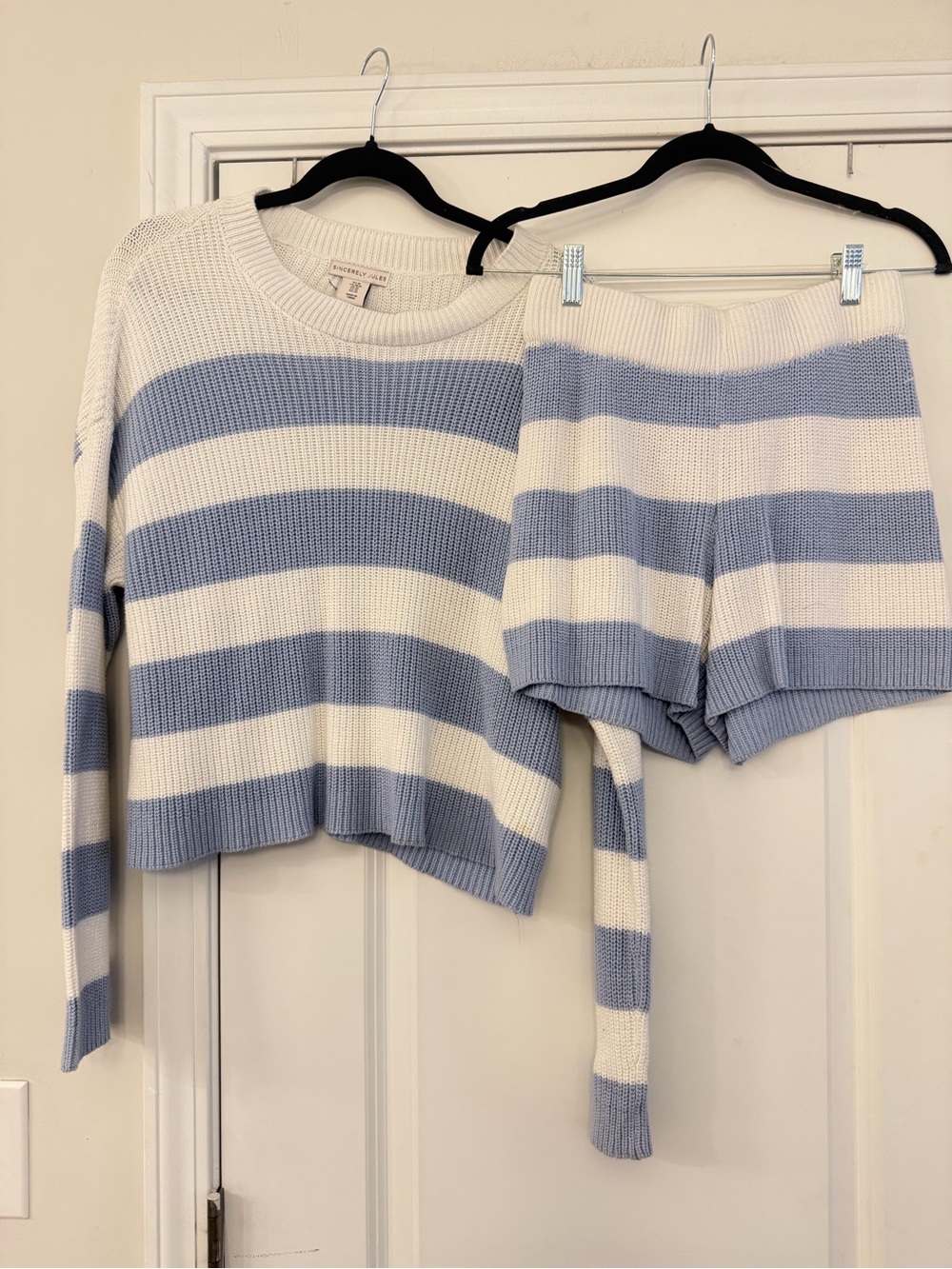 Sincerely Jules Cream & Light Blue Striped Knit Sweater Set